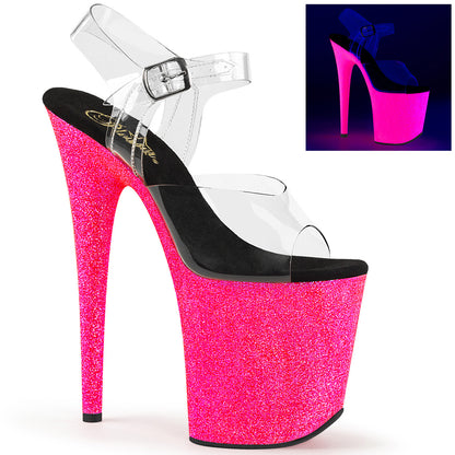 FLAMINGO-808UVG Clear/Neon Hot Pink Glitter Platform Sandal