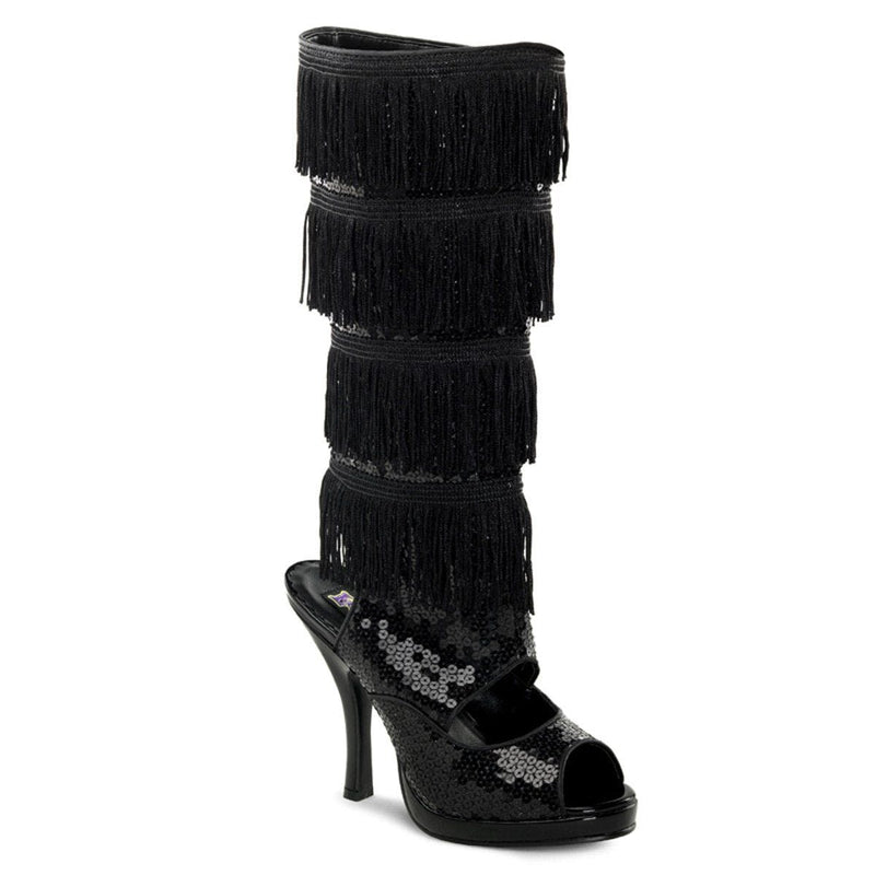 Funtasma FLAPPER-168 Knee High Boot (Black Sequins)