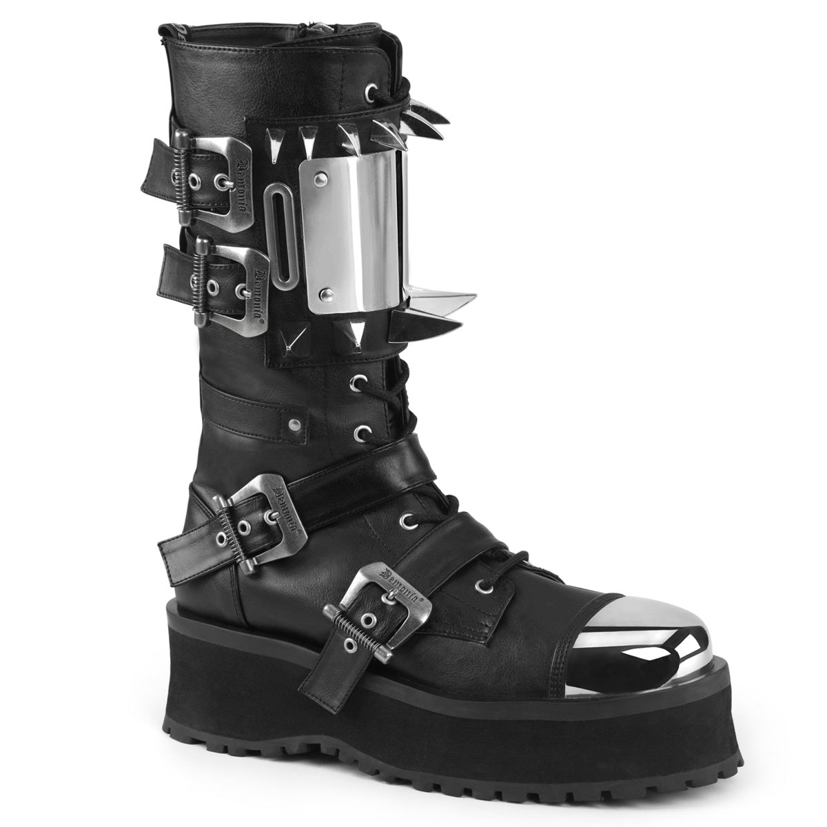 GRAVEDIGGER-250 Black Vegan Leather Mid-Calf Boot
