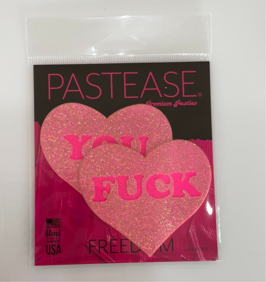 Love: 'FUCK YOU' Heart Nipple Pasties (Glitter Pink)