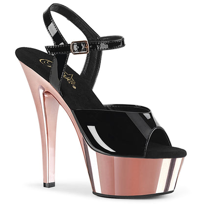 KISS-209 Black Patent/Rose Gold Chrome Platform Sandal