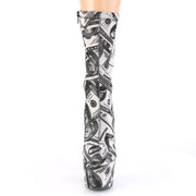 Pleaser ADORE-1002DP Platform Ankle Boot (White-Black Stretch Fabric /White-Black Fabric)