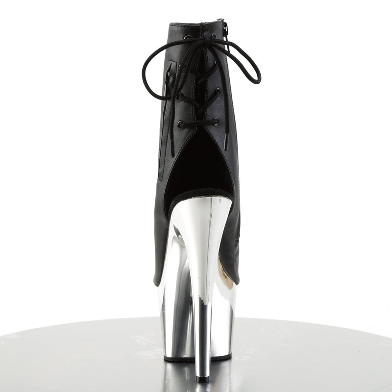 Pleaser ADORE-1018 Platform Ankle Boot (Black Faux Leather/Silver Chrome)
