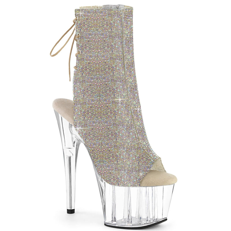 Pleaser ADORE-1018C-RS Platform Ankle Boot (Silver AB Rhinestone-TPU/Clear)