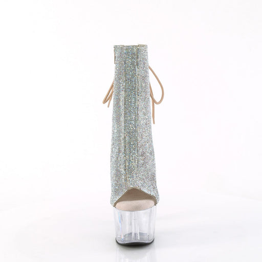Pleaser ADORE-1018C-RS Platform Ankle Boot (Silver AB Rhinestone-TPU/Clear)