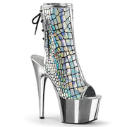 Pleaser ADORE-1018HG Platform Ankle Boot (Silver Hologram Ostrich Pu/Silver Chrome)