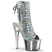 Pleaser ADORE-1018HG Platform Ankle Boot (Silver Hologram Ostrich Pu/Silver Chrome)