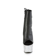 Pleaser ADORE-1018LG Platform Ankle Boot (Black Faux Leather/Silver Multi Glitter)