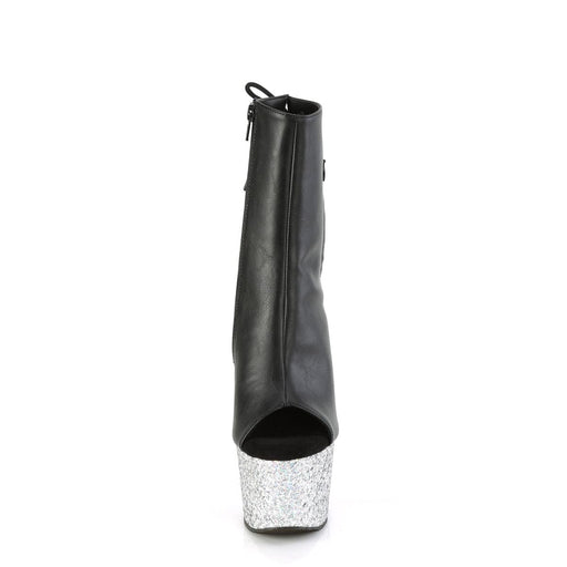 Pleaser ADORE-1018LG Platform Ankle Boot (Black Faux Leather/Silver Multi Glitter)