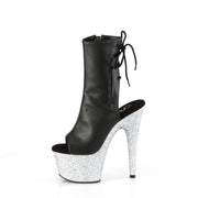 Pleaser ADORE-1018LG Platform Ankle Boot (Black Faux Leather/Silver Multi Glitter)