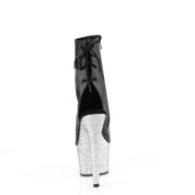 Pleaser ADORE-1018LG Platform Ankle Boot (Black Faux Leather/Silver Multi Glitter)