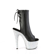Pleaser ADORE-1018LG Platform Ankle Boot (Black Faux Leather/Silver Multi Glitter)
