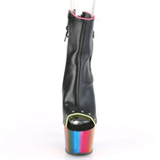 Pleaser ADORE-1018RC-02 Platform Ankle Boot (Black Faux Leather/Rainbow Chrome)