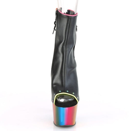 Pleaser ADORE-1018RC-02 Platform Ankle Boot (Black Faux Leather/Rainbow Chrome)