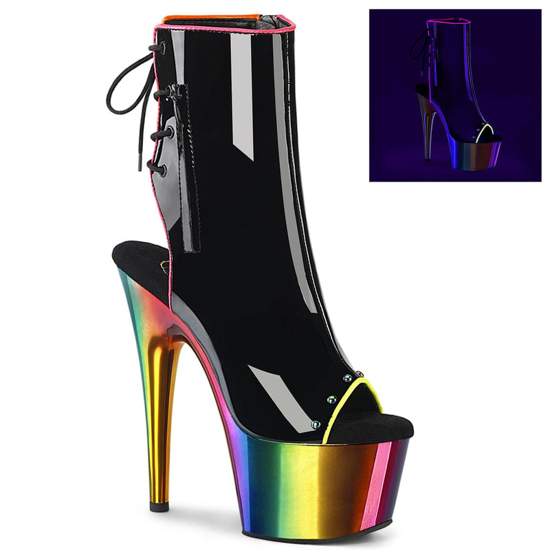 Pleaser ADORE-1018RC-02 Platform Ankle Boot (Black Patent/Rainbow Chrome)