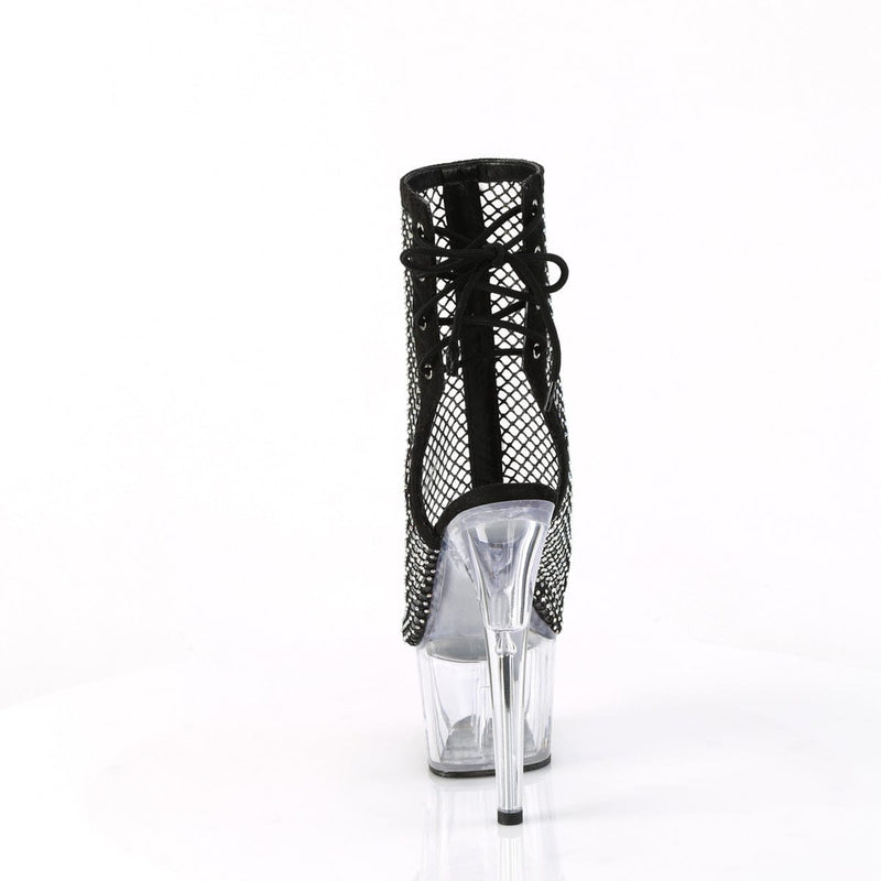 Pleaser ADORE-1018RM Platform Ankle Boot (Black Faux Suede-Rhinestone Mesh/Clear)