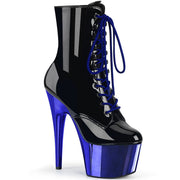 Pleaser ADORE-1020 Platform Ankle Boot (Black Patent/Royal Blue Chrome)