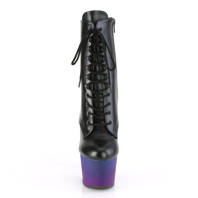 Pleaser ADORE-1020BP Platform Ankle Boot (Black Faux Leather/Blue-Purple Ombre)