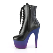 Pleaser ADORE-1020BP Platform Ankle Boot (Black Faux Leather/Blue-Purple Ombre)