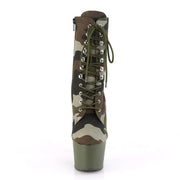 Pleaser ADORE-1020CAMO Platform Ankle Boot (Green Camo Fabric/Dark Olive Matte)