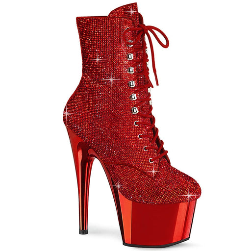 Pleaser ADORE-1020CHRS Platform Ankle Boot (Red Rhinestone/Red Chrome)
