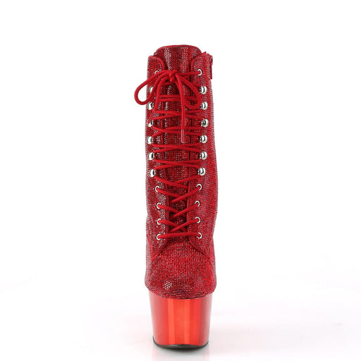 Pleaser ADORE-1020CHRS Platform Ankle Boot (Red Rhinestone/Red Chrome)