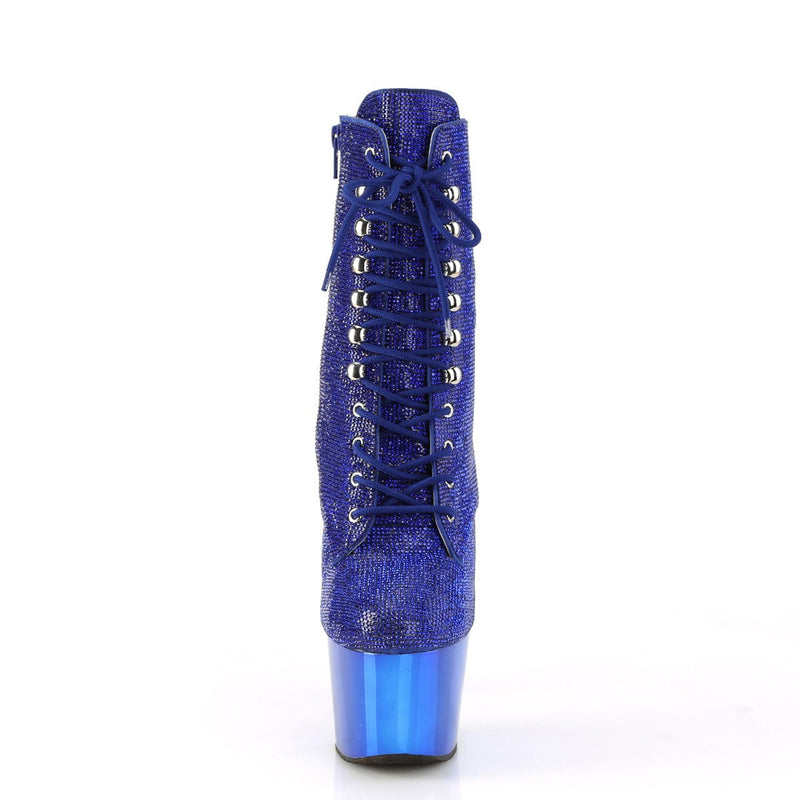 Pleaser ADORE-1020CHRS Platform Ankle Boot (Royal Blue Rhinestone/Royal Blue Chrome)