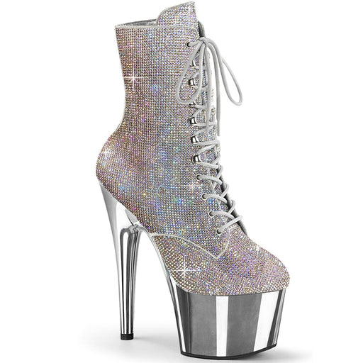 Pleaser ADORE-1020CHRS Platform Ankle Boot (Silver Multi Rhinestone/Silver Chrome)