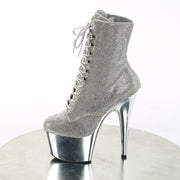 Pleaser ADORE-1020CHRS Platform Ankle Boot (Silver Rhinestone/Silver Chrome)