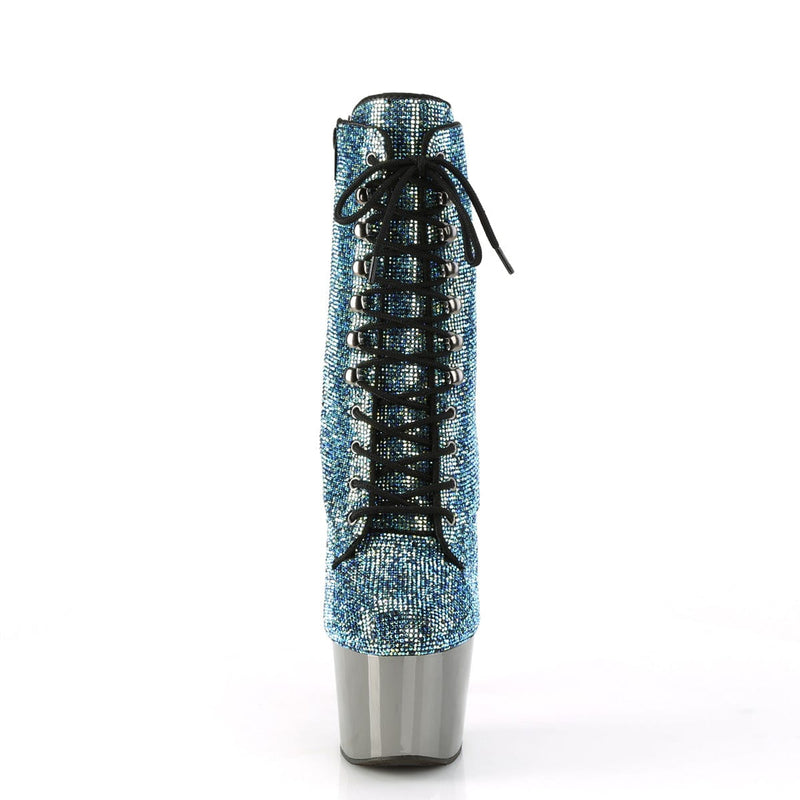 Pleaser ADORE-1020CHRS Platform Ankle Boot (Turquoise Multi Rhinestone/Pewter Chrome)