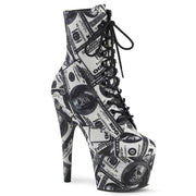 Pleaser ADORE-1020DP Platform Ankle Boot (White-Black Fabric/White-Black Fabric)