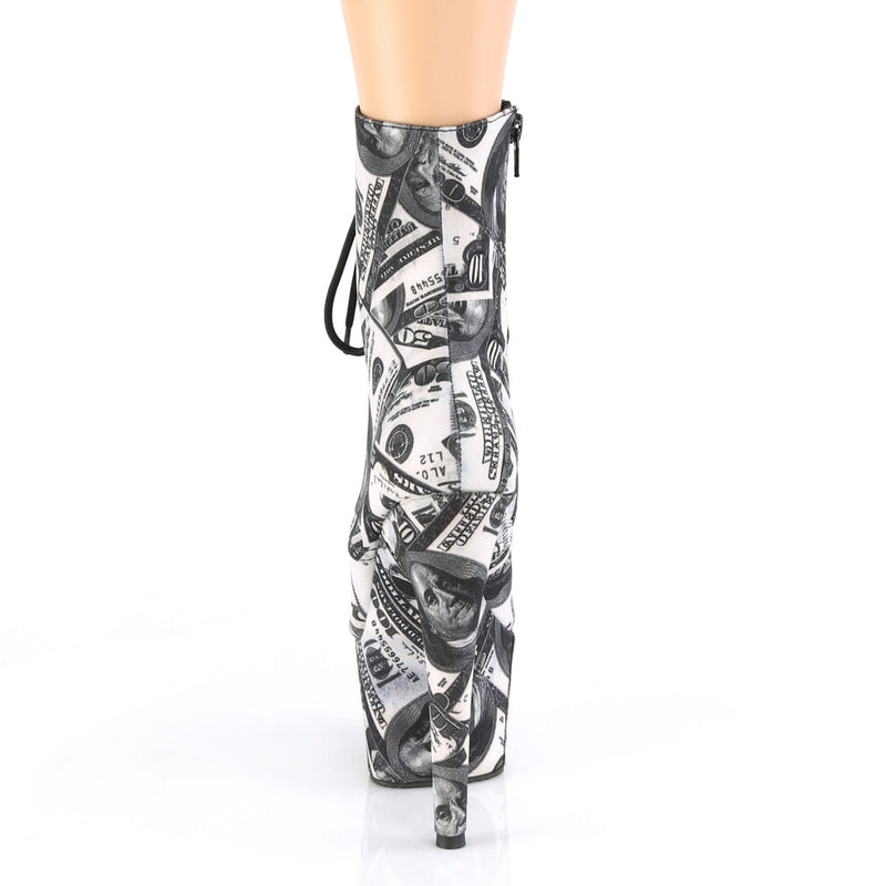 Pleaser ADORE-1020DP Platform Ankle Boot (White-Black Fabric/White-Black Fabric)