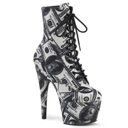 Pleaser ADORE-1020DP Platform Ankle Boot (White-Black Fabric/White-Black Fabric)