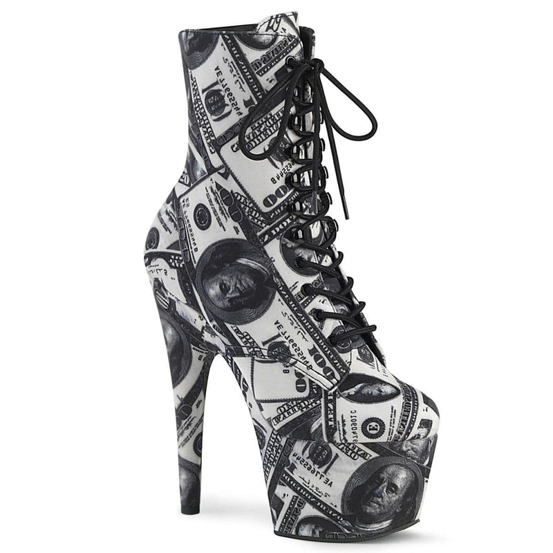 Pleaser ADORE-1020DP Platform Ankle Boot (White-Black Fabric/White-Black Fabric)