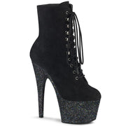 Pleaser ADORE-1020FSMG Platform Ankle Boot (Black Faux Suede/Black Multi Mini Glitter)