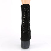 Pleaser ADORE-1020FSMG Platform Ankle Boot (Black Faux Suede/Black Multi Mini Glitter)