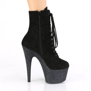 Pleaser ADORE-1020FSMG Platform Ankle Boot (Black Faux Suede/Black Multi Mini Glitter)