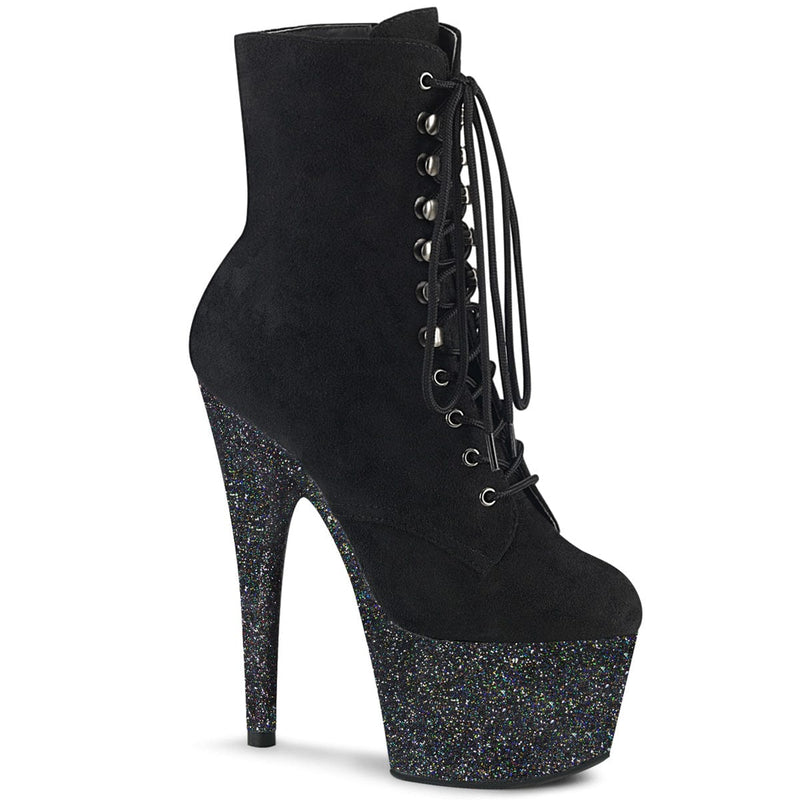 Pleaser ADORE-1020FSMG Platform Ankle Boot (Black Faux Suede/Black Multi Mini Glitter)