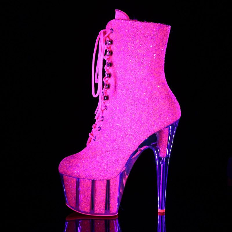 Pleaser ADORE-1020G Platform Ankle Boot (Neon Pink Glitter/Neon Pink Glitter)