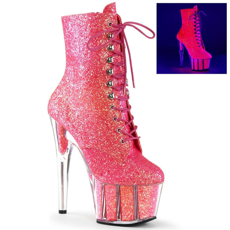 Pleaser ADORE-1020G Platform Ankle Boot (Neon Pink Glitter/Neon Pink Glitter)