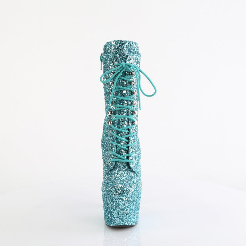 Pleaser ADORE-1020GWR Platform Ankle Boot (Turquoise Glitter/Turquoise Glitter)