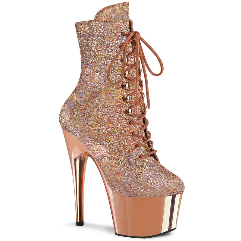 Pleaser ADORE-1020HM Platform Ankle Boot (Rose Gold Holo Metallic Pu/Rose Gold Chrome)