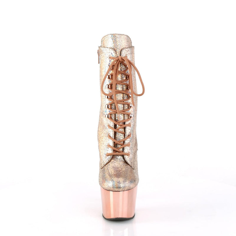 Pleaser ADORE-1020HM Platform Ankle Boot (Rose Gold Holo Metallic Pu/Rose Gold Chrome)