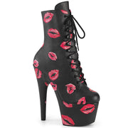 Pleaser ADORE-1020KISSES Platform Ankle Boot (Black Faux Leather/Black Faux Leather)