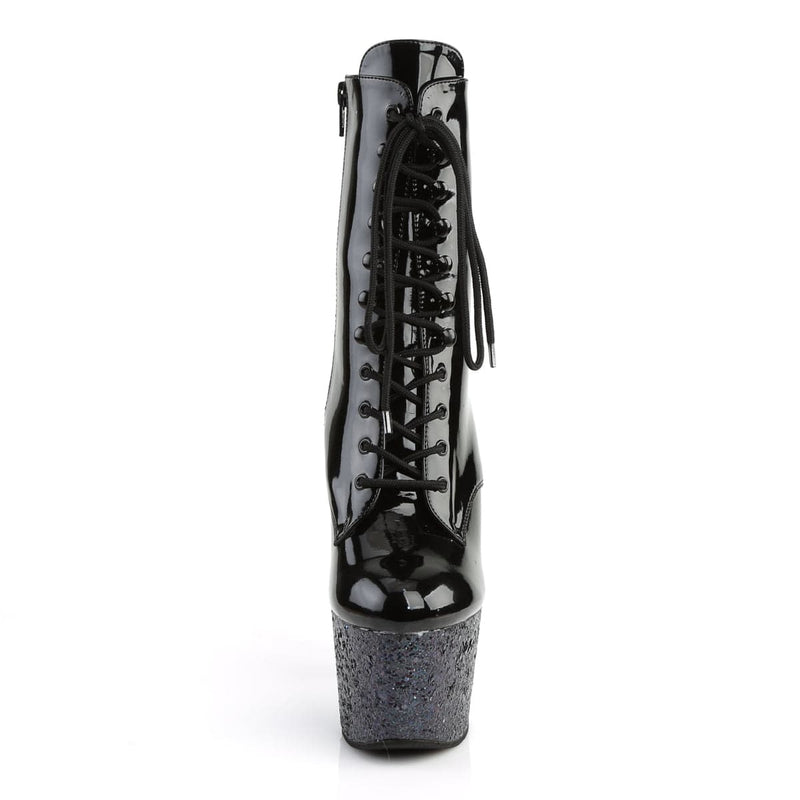 Pleaser ADORE-1020LG Platform Ankle Boot (Black Patent/Black Multi Glitter)