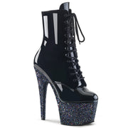 Pleaser ADORE-1020LG Platform Ankle Boot (Black Patent/Black Multi Glitter)