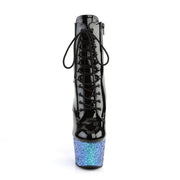 Pleaser ADORE-1020LG Platform Ankle Boot (Black Patent/Blue Multi Glitter)