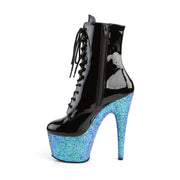 Pleaser ADORE-1020LG Platform Ankle Boot (Black Patent/Blue Multi Glitter)