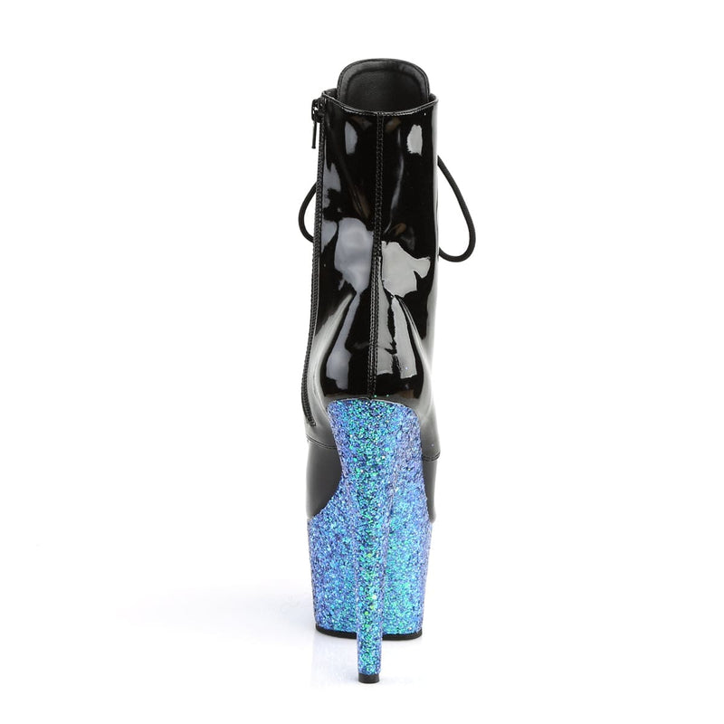 Pleaser ADORE-1020LG Platform Ankle Boot (Black Patent/Blue Multi Glitter)