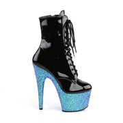 Pleaser ADORE-1020LG Platform Ankle Boot (Black Patent/Blue Multi Glitter)